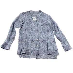 Women J Jill Love Linen Collared Shirt Paisley Button Long Sleeve Floral XS NWT